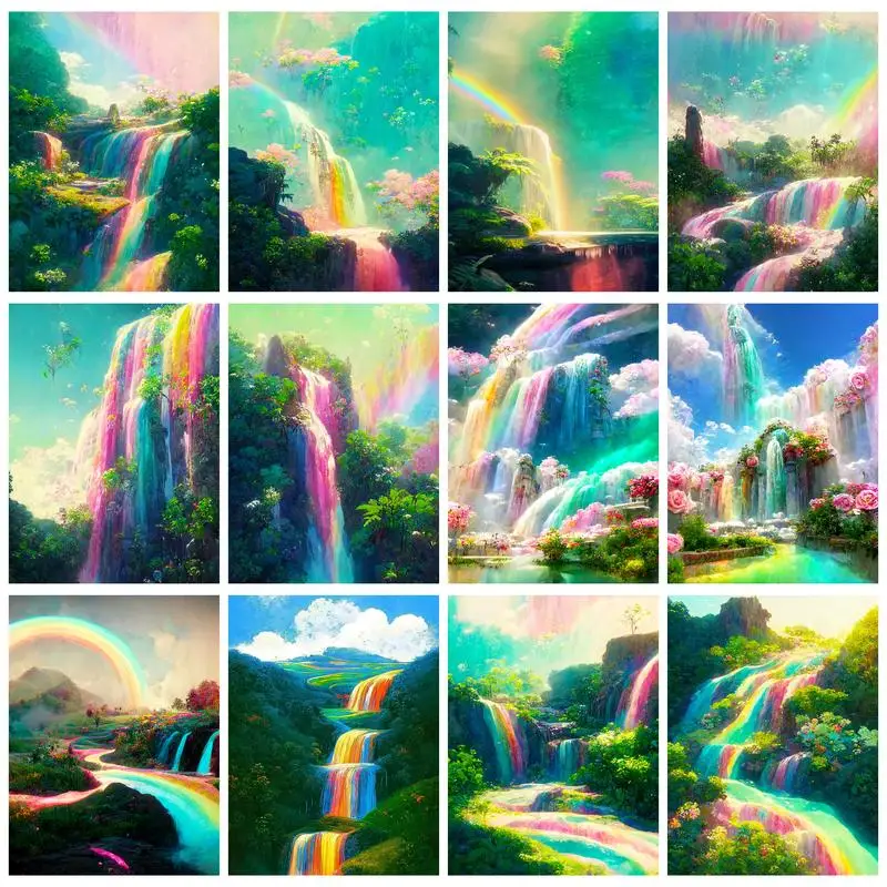 

PhotoCustom Painting By Numbers For Beginner Kits Colorful Waterfall Acrylic Paint On Canvas For Diy Gift With Frame