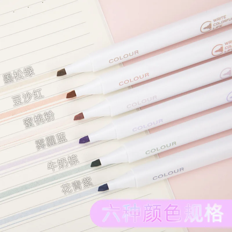

6 Colors Pastel Highlighter Pen Set Cute Art Marker for Brush School Office Student Stationery Journal Supplies Kawaii