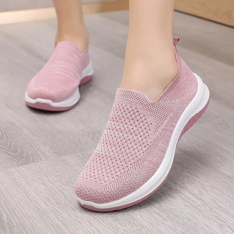 

New2022 women sneakers 2022 new solid color casual slip-on mesh light comfortable breathable flats sneakers women shoes