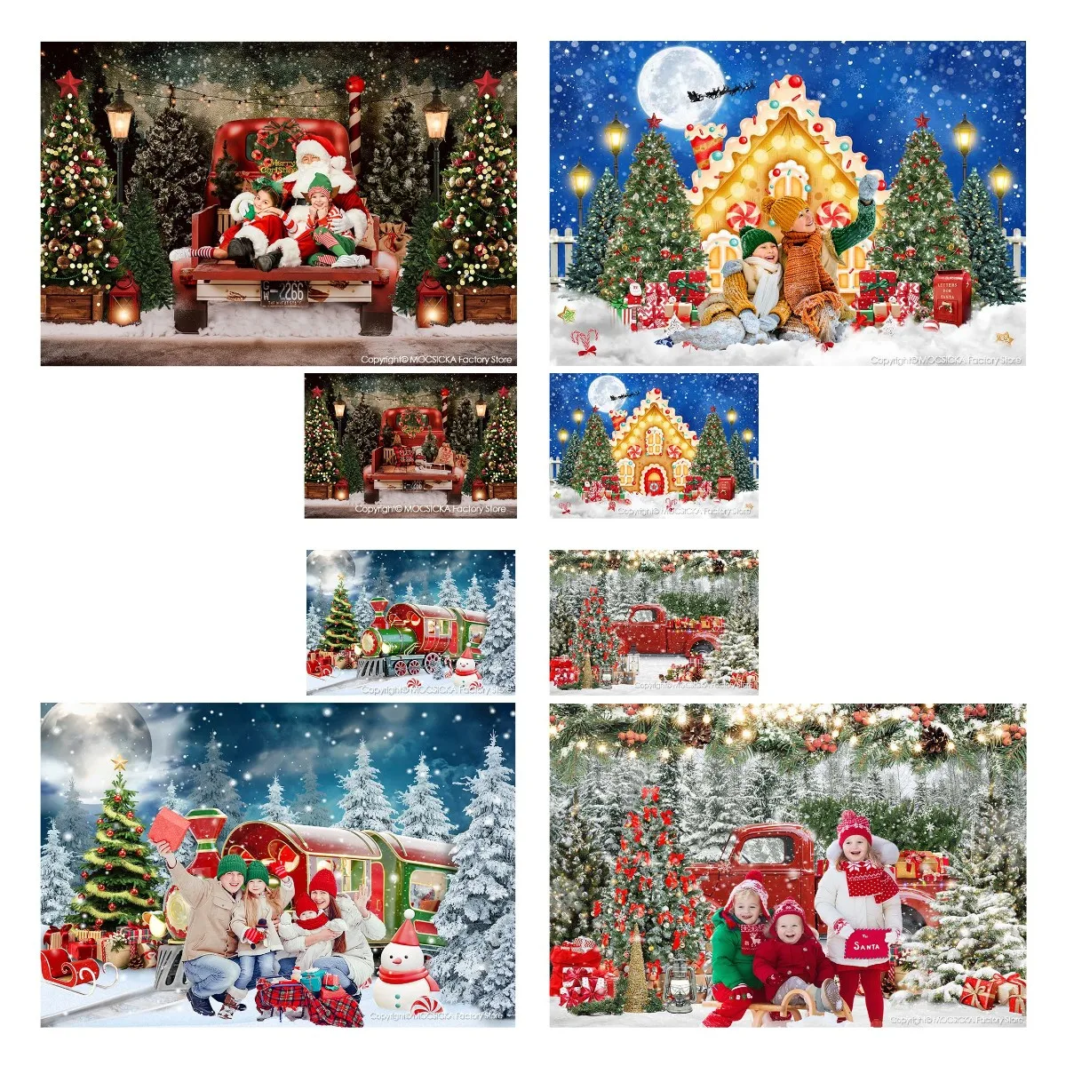 

Mocsicka Truck XMAS Tree Theme Backdrops Merry Christmas Train Gift Child Portrait Photography Background Snow Studio Props