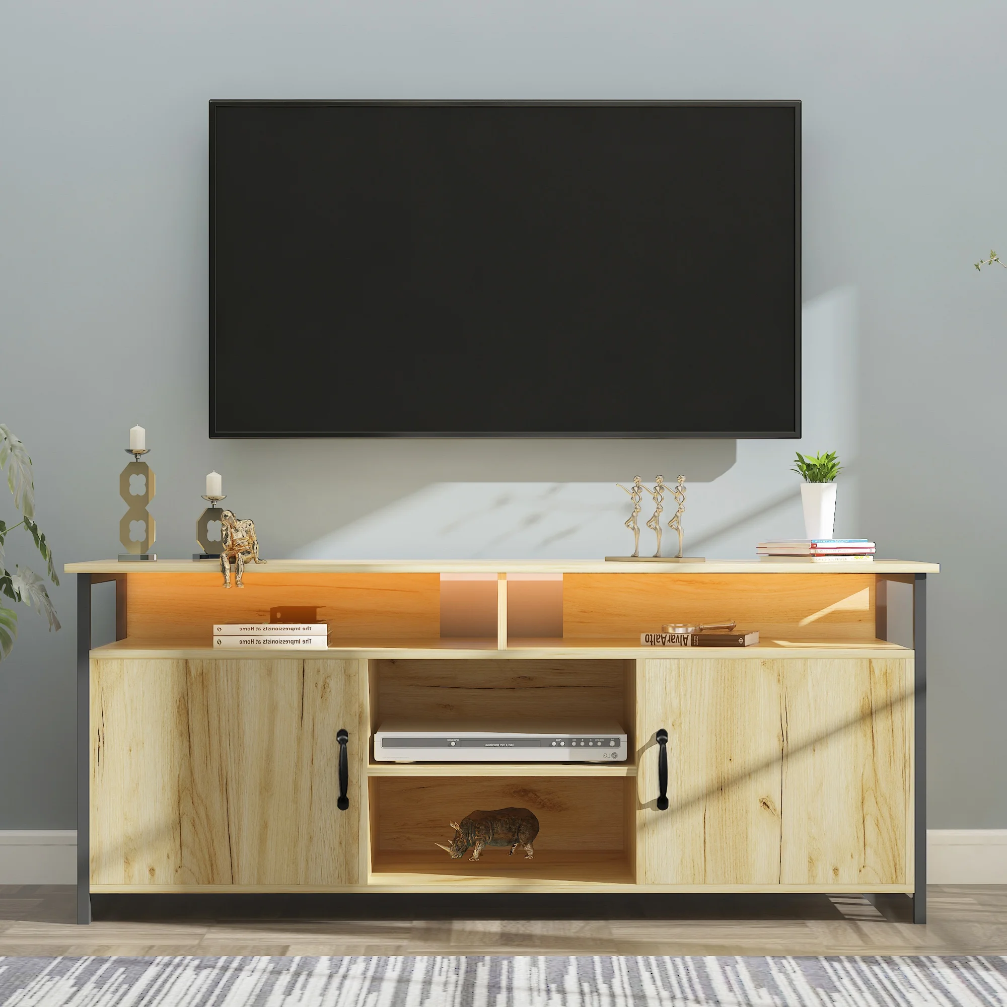 

TV Stand TV Cabinet Modern Wood Universal Media Console with Metal Legs Home Living Room Furniture Entertainment Center Oak