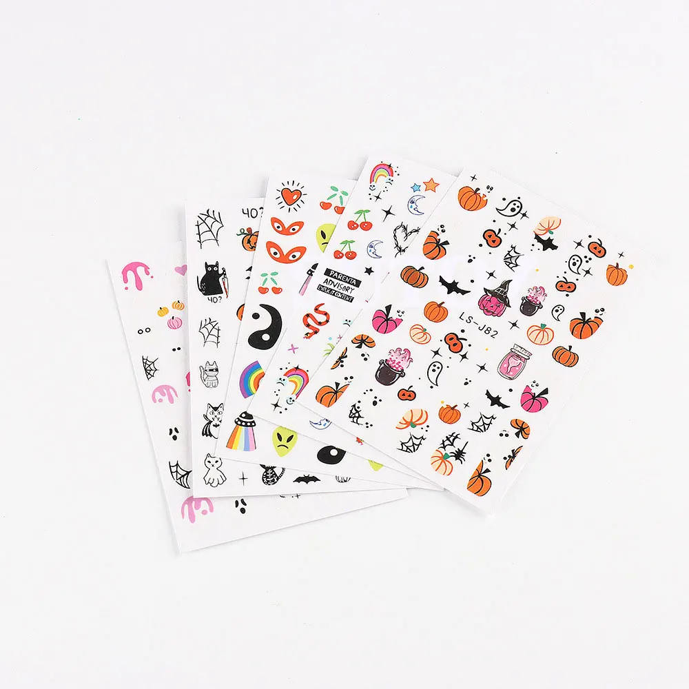 

3D Luminous Nail Stickers Decals Spider Web Halloween Black White Glowing in the Dark Nail Art Sliders Foils Tattoo
