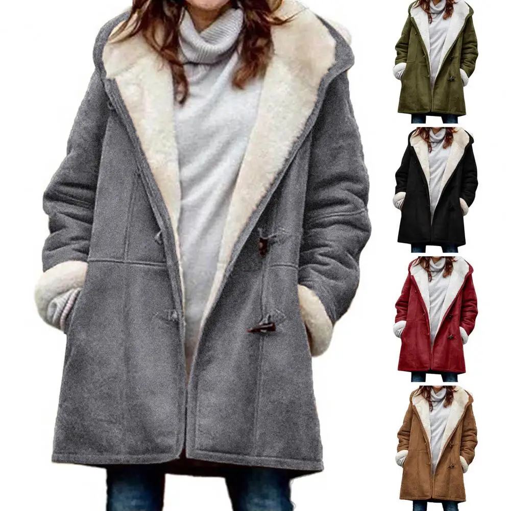 Trendy Women Coat Medium Length Washable Single Breasted Hood Jacket  Ladies Women Jacket for Daily Wear