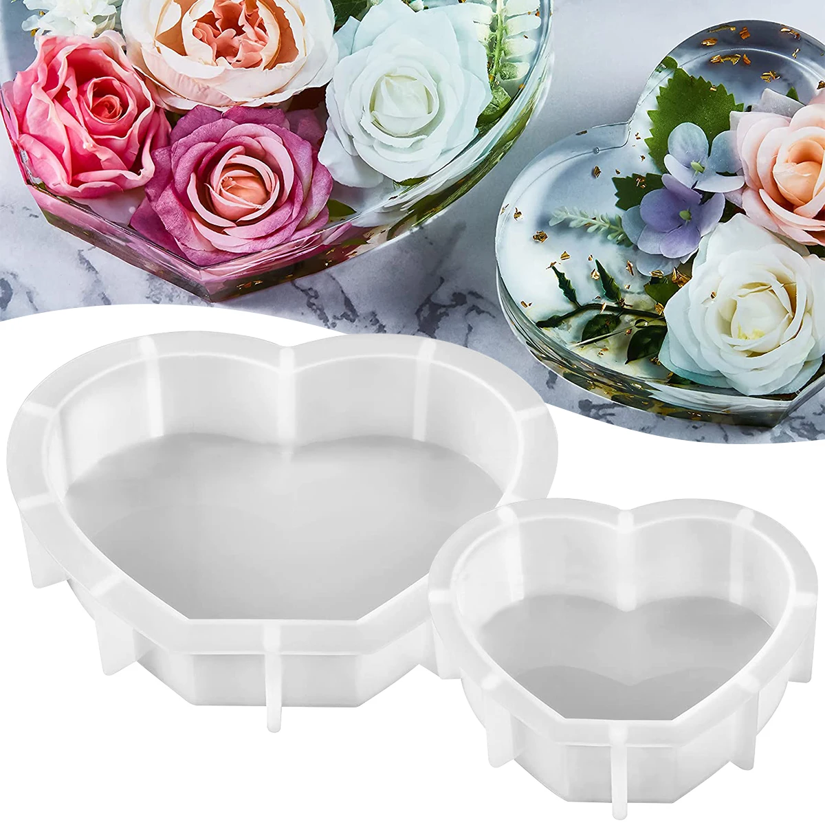 

2Pack Silicone Molds for Epoxy Resin Molds 3D Heart Shaped Resin Art Casting Molds for Flowers Preservation Resin Bookends Photo