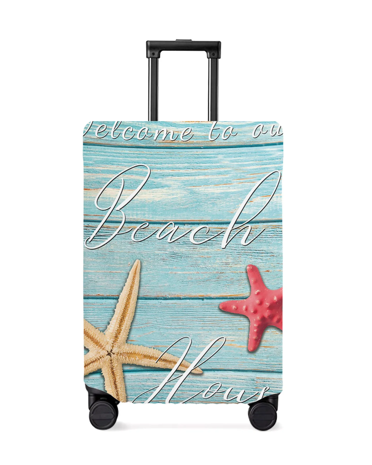 

Wood Grain Beach Text Starfish Travel Luggage Cover Elastic Baggage Cover Suitcase Case Dust Cover Travel Accessories