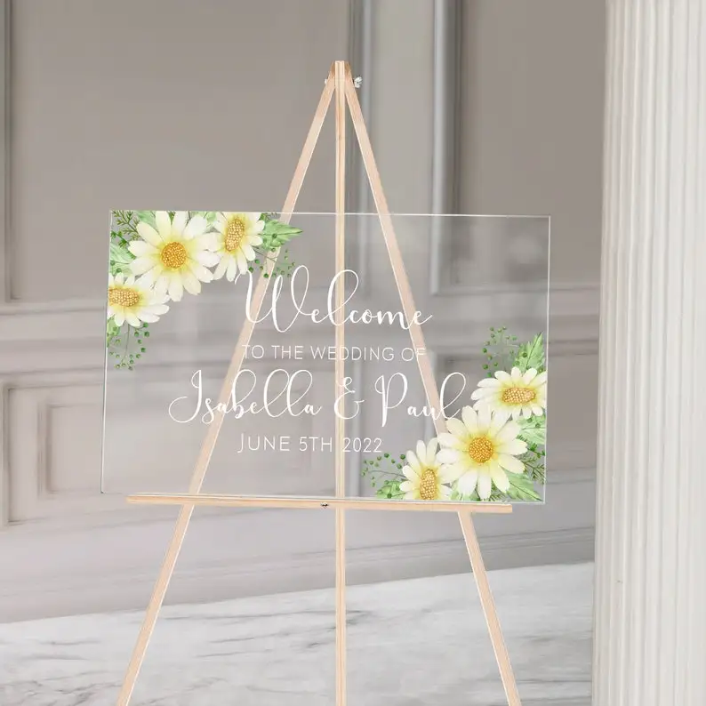

Acrylic Floral Daisy Welcome to Our Wedding Sign Design, Welcome To Our Wedding Personalised Sign, Acrylic Personalised Sign