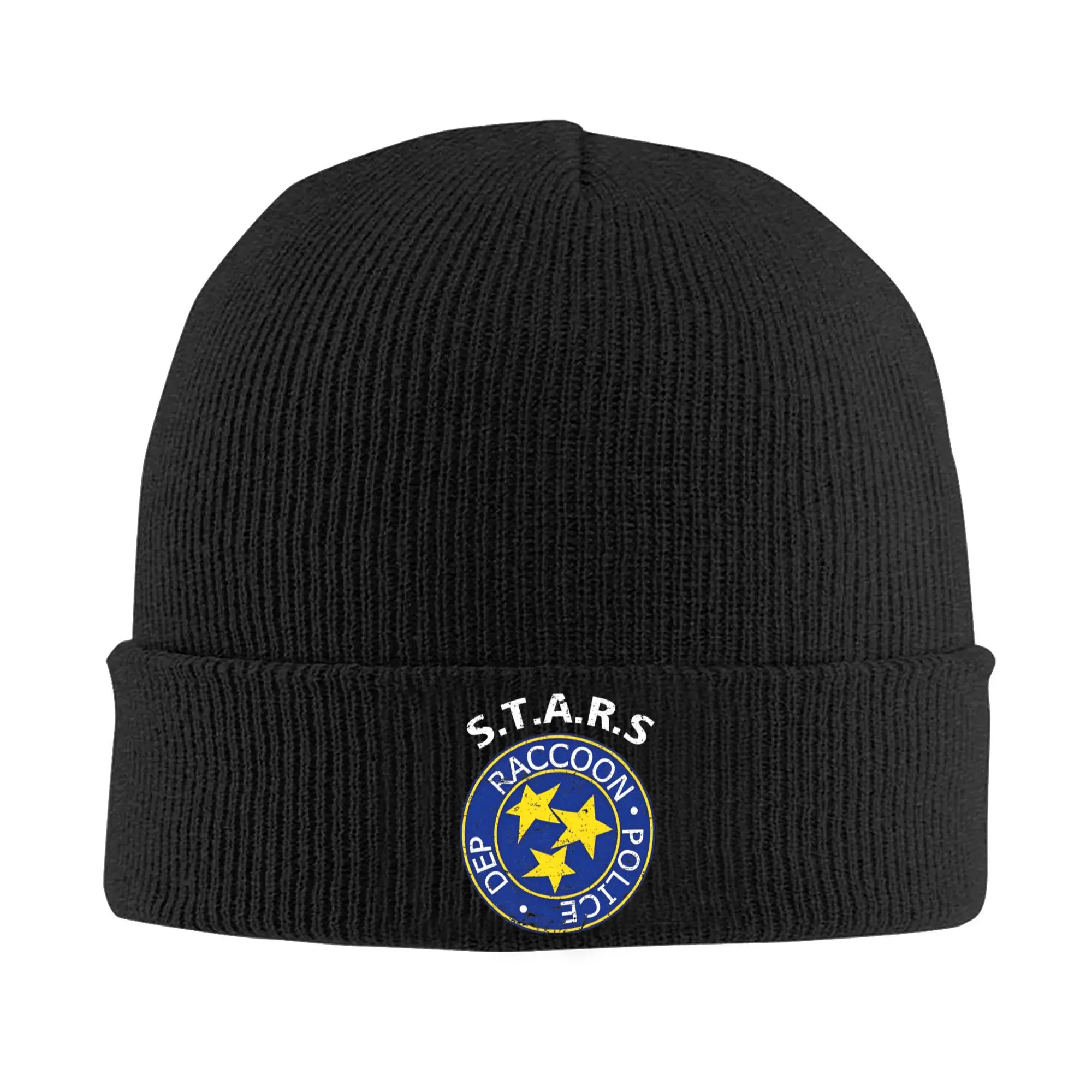 Фото Residents Game Evils Stars Logo RPD Вязаные шапки для женщин и мужчин Skullies Шапки Зимняя шапка Акриловая шапка с изображением енота Dep Полицейская кепка с дыней №1