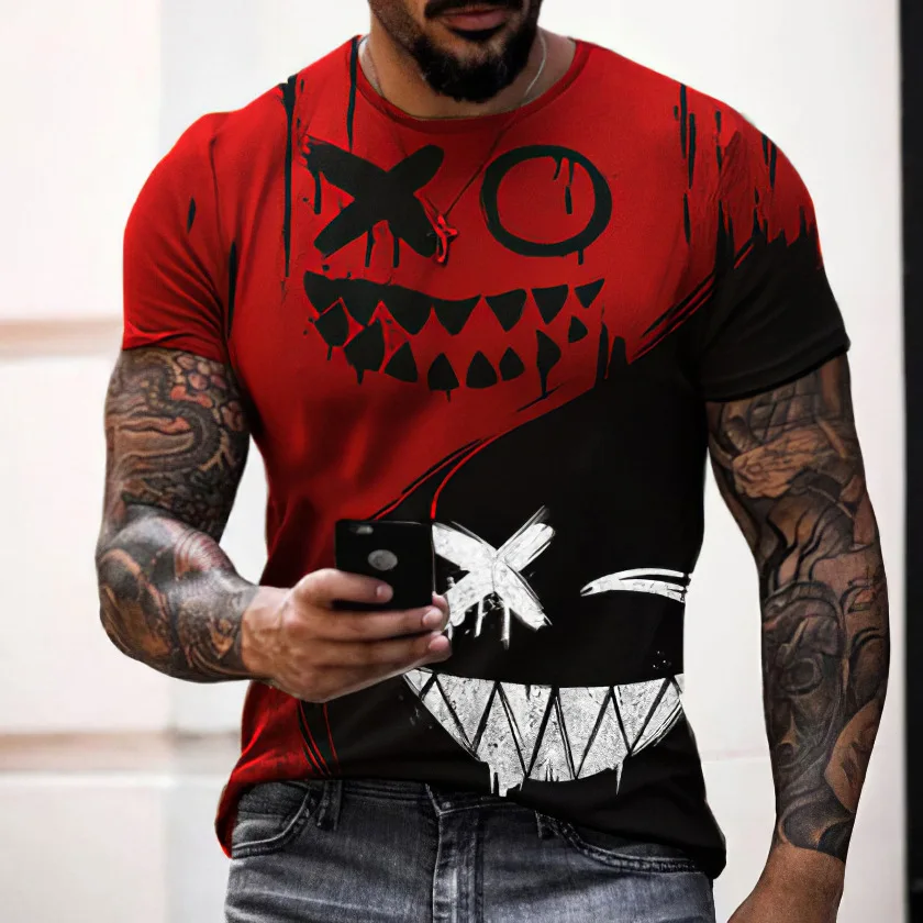 

2023 New Men's Casual Crew-neck Short-sleeved Digital Printed Slim-fit Pullover