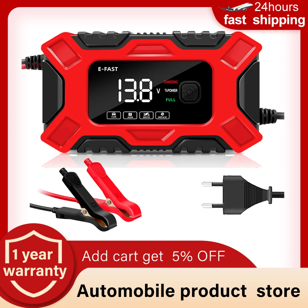 

12V 5-6A Max Car Battery Charger Fully Automatic Starting Auxiliary Repair Charge Intelligent Fast Charging AGM Start For Cars