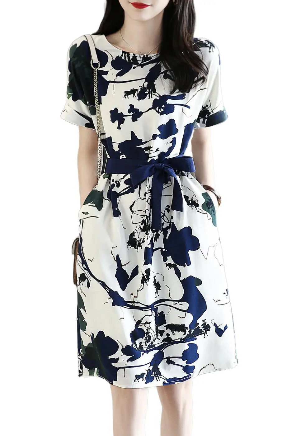 

2023 Women's Clothing Summer New Printed Lace-up Dress 0803