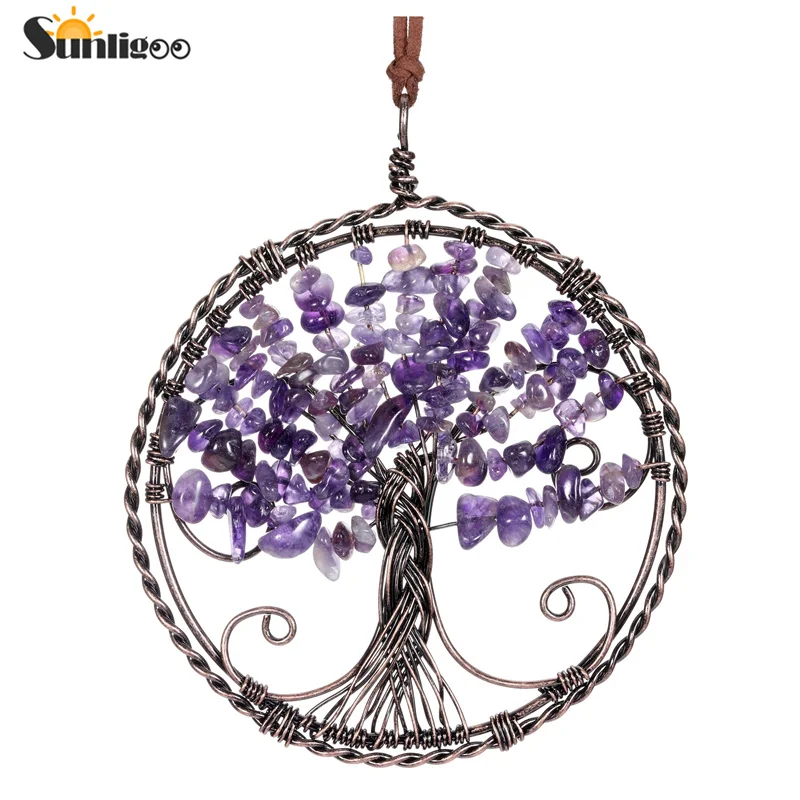

Подвесное украшение Sunligoo с деревом жизни, 7 чакр, разобранный драгоценный камень, духовная медитация, фэн-шуй, домашний декор для стен, окон и автомобиля
