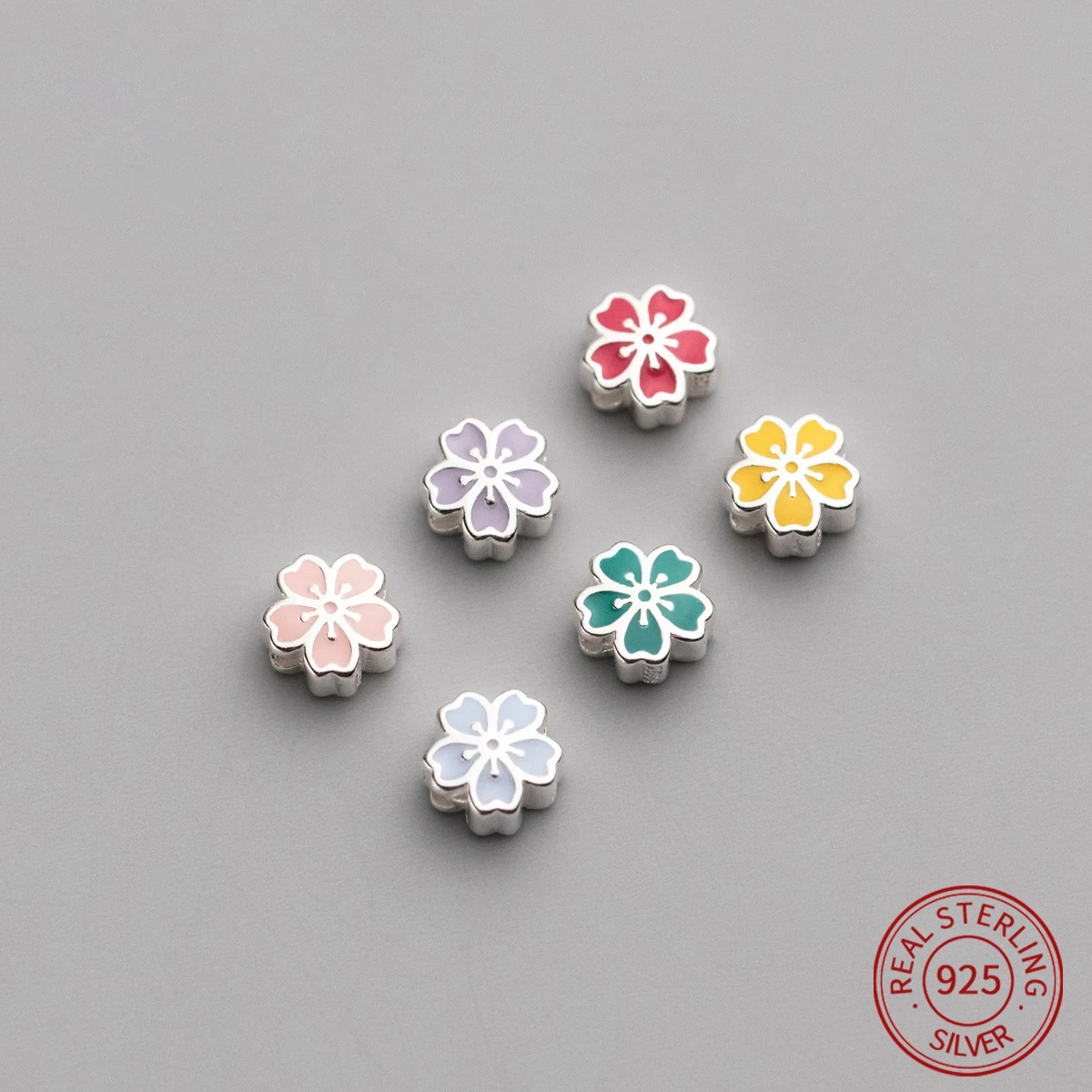 

Эмалированные разноцветные бусины в виде цветка сакуры из стерлингового серебра S925 для изготовления ювелирных изделий своими руками