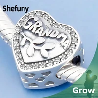 925 sterling silver grandma charm zircon heart love bead fit original european bracelet for women diy fine jewelry mothers gift