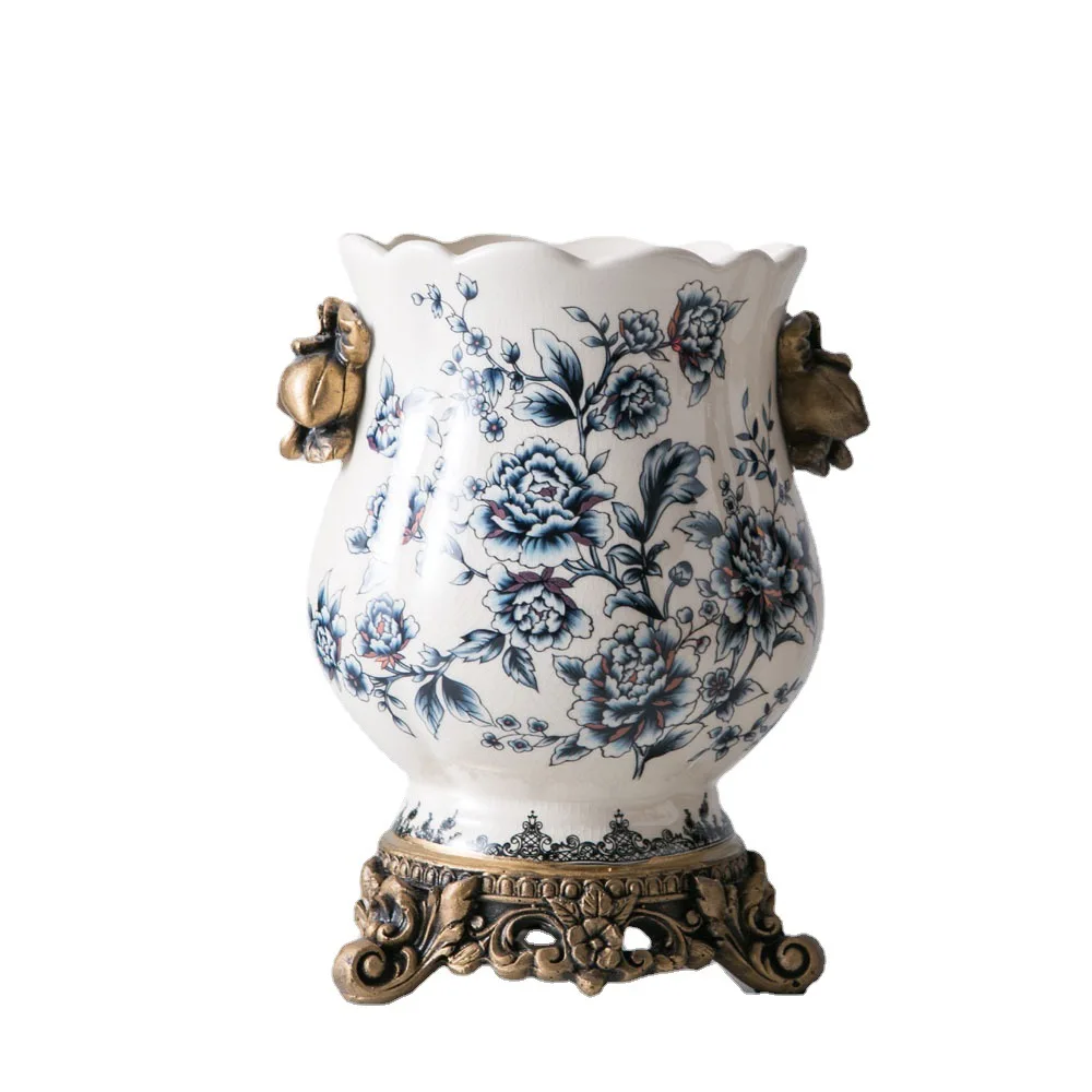 Best Selling New Chinese Style Blue & White Cracked Ice Pattern Ceramic Vase Creative Home Decoration European Style Vase