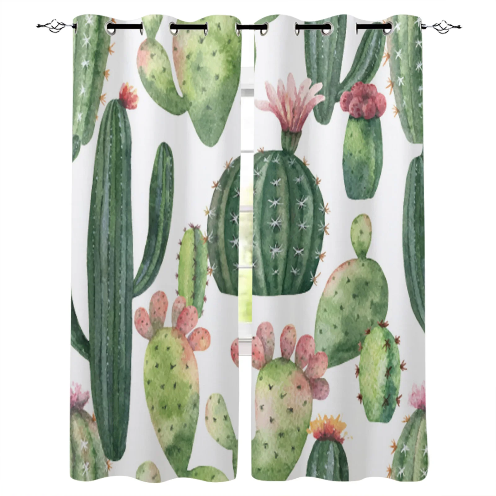 

Tropical Green Plant Cactus Blackout Curtains Window Curtains for Bedroom Living Room Decor Window Treatments