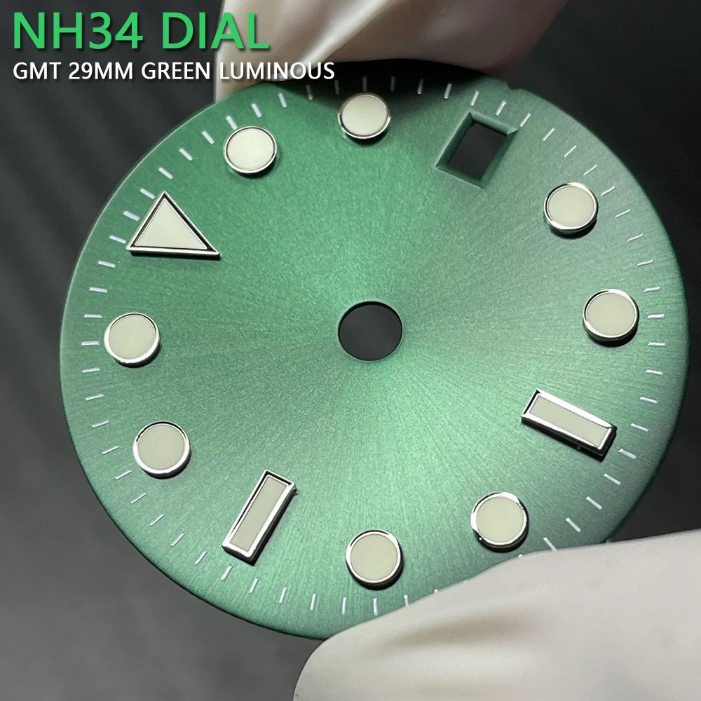 Модификация NH34 GMT циферблат часов 29 мм Sungray зеленый - Цена: 701.33