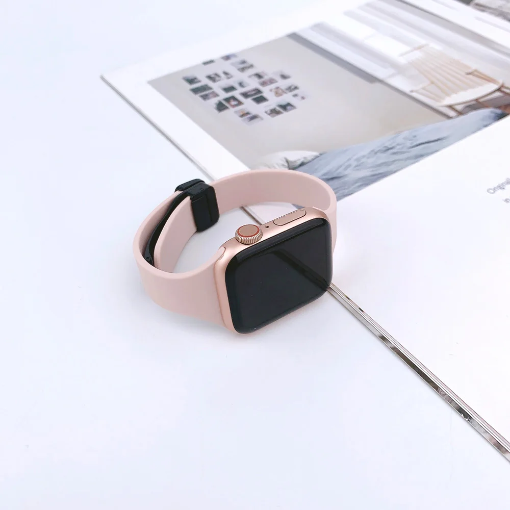 Magnetic Strap For Apple Watch Band 44mm 45mm 49mm 40mm 41mm 42mm 38mm Slim Silicone Bracelet iWatch Series 8 7 se 6 5 3 ultra