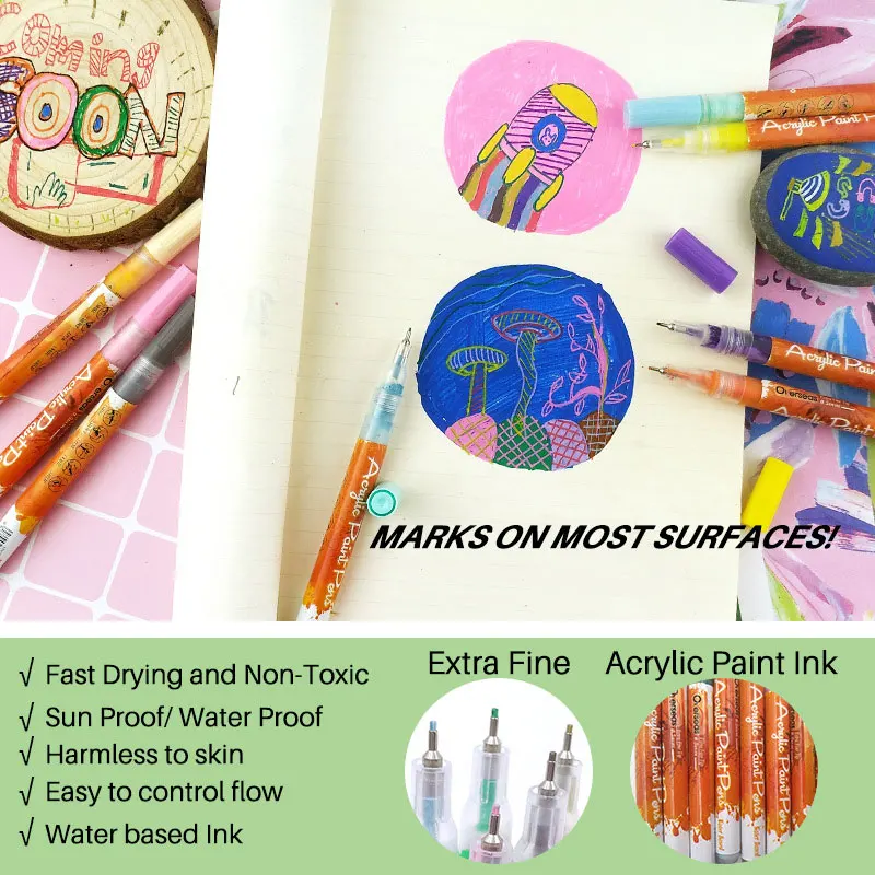 0.5mm Fine Line Needle Tip Acrylic Paint Art Marker Fineliner Pen DIY For Card Ceramic Stone Glass Fabric Cloth Drawing Graffiti - купить по