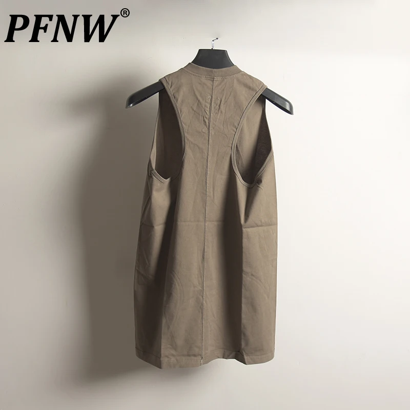 

PFNW Summer Men's Backless Round Neck Cotton Fashion Tank Tops Sweat-absorbing Casual Trendy Solid Color Underlay Shirts 12Z1815