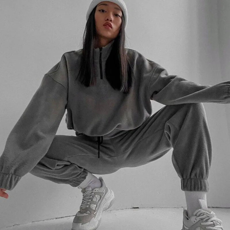 Женский флисовый костюм свитшот на молнии Классический комплект из двух