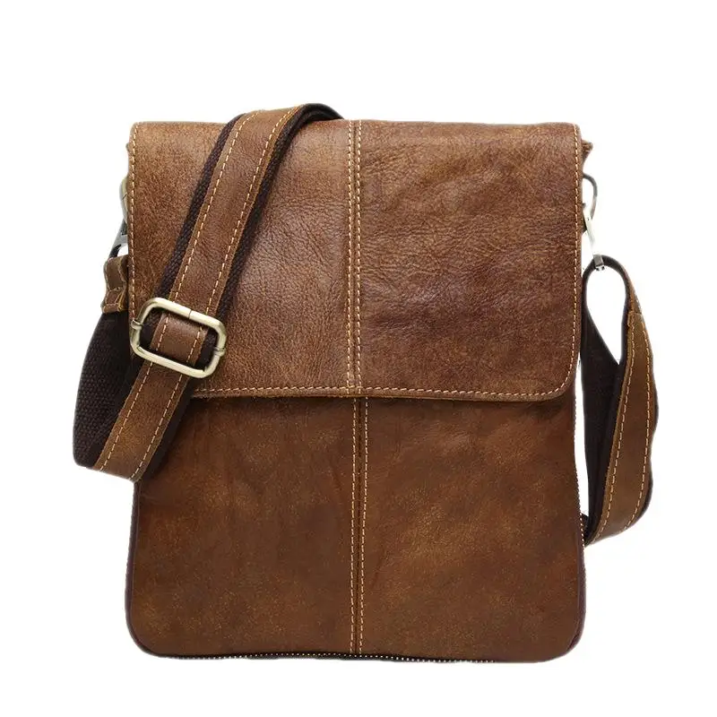 Luxury Genuine Leather Men Shoulder Bags Casual Fashion Messenger Crossbody Bag Retro Vertical Small Satchel Bag For Male