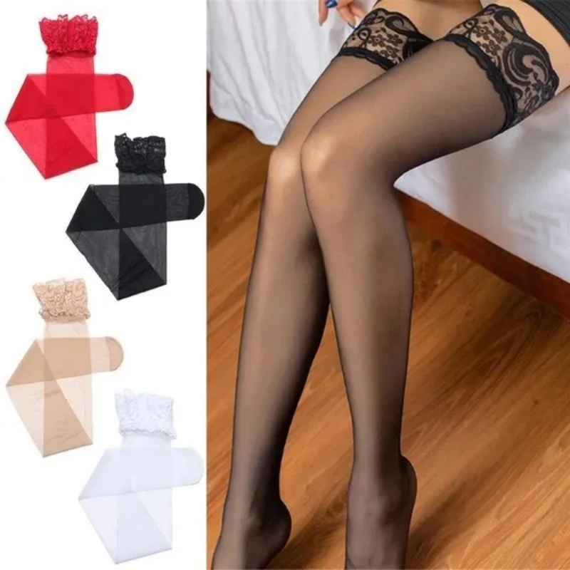 

Plus Size Stockings with Anti-slip Fishnet Black Sexy Knee Thigh High Lace Long Socks Cosplay White Stocking Women Lolita Sock