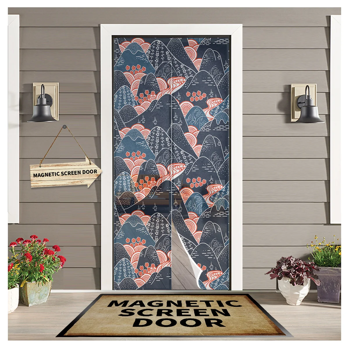 

Mountain Peak Texture Flowers Magnetic Door Curtain Living Room Bedroom Home Anti-mosquito Screen Door Curtain