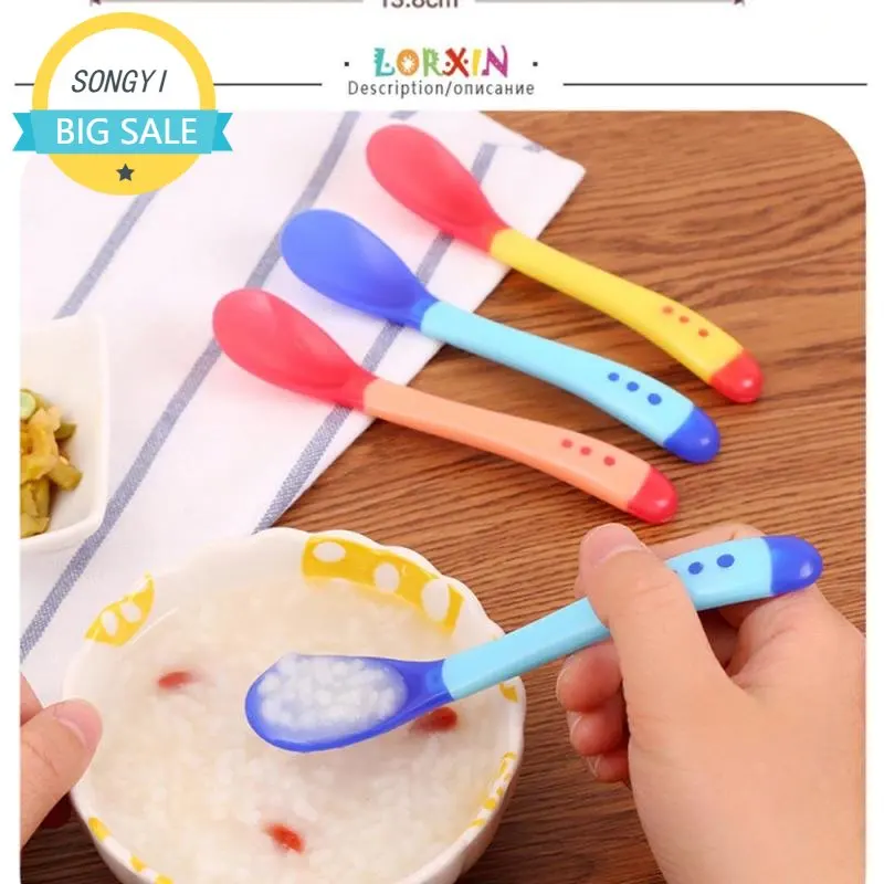 

Baby Silicon Spoon Infant Safety Temperature Sensing Spoons Feeding Learning Tableware Baby Kids Flatware Spoon Feeding Supplies