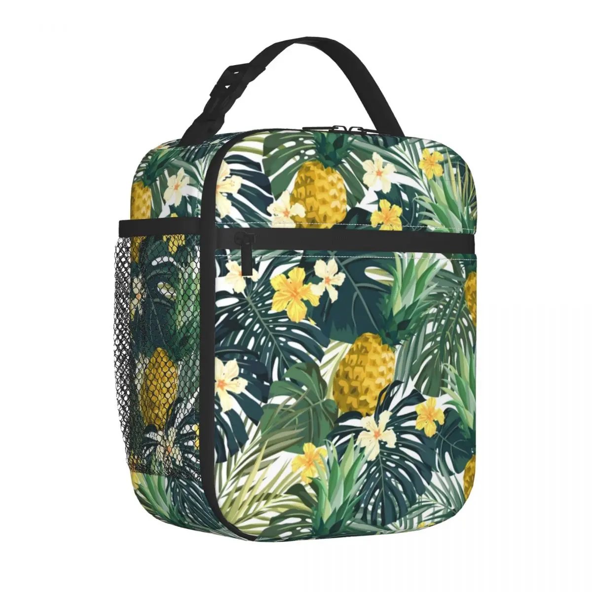 

Fruit Pineapple Lunch Bag with Handle Palm Leaf Print Cute Mesh Pocket Cooler Bag Cooling Takeaway Meal Thermal Bag