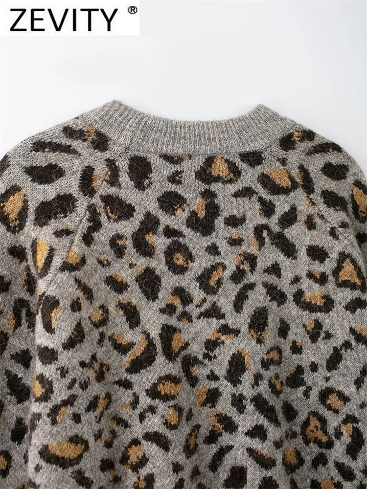 Zevity новинка 2024 женский модный леопардовый вязаный крючком свитер с круглым