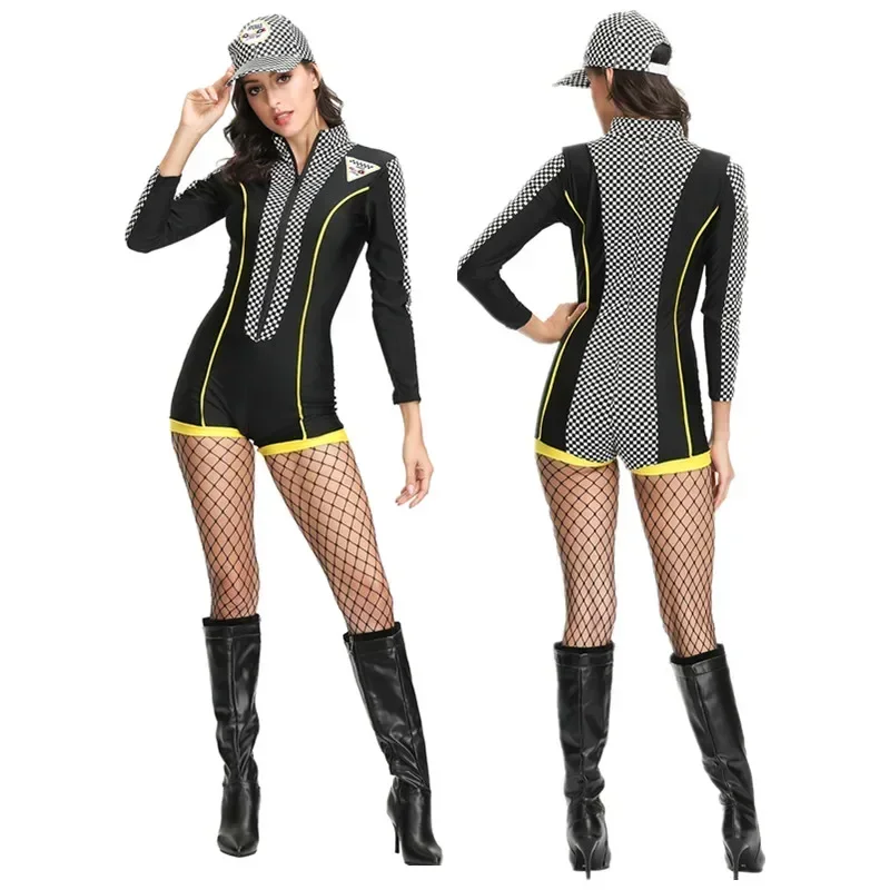 Костюм женский для косплея пикантный гоночный боди с шапкой Хэллоуина униформа
