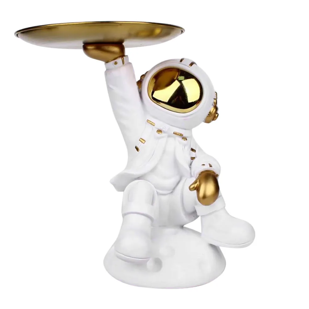 

Astronaut Statue Decor Polyresin Astronaut Figurine Sundries Container Spaceman Ornament Astronaut Statue with Tray D