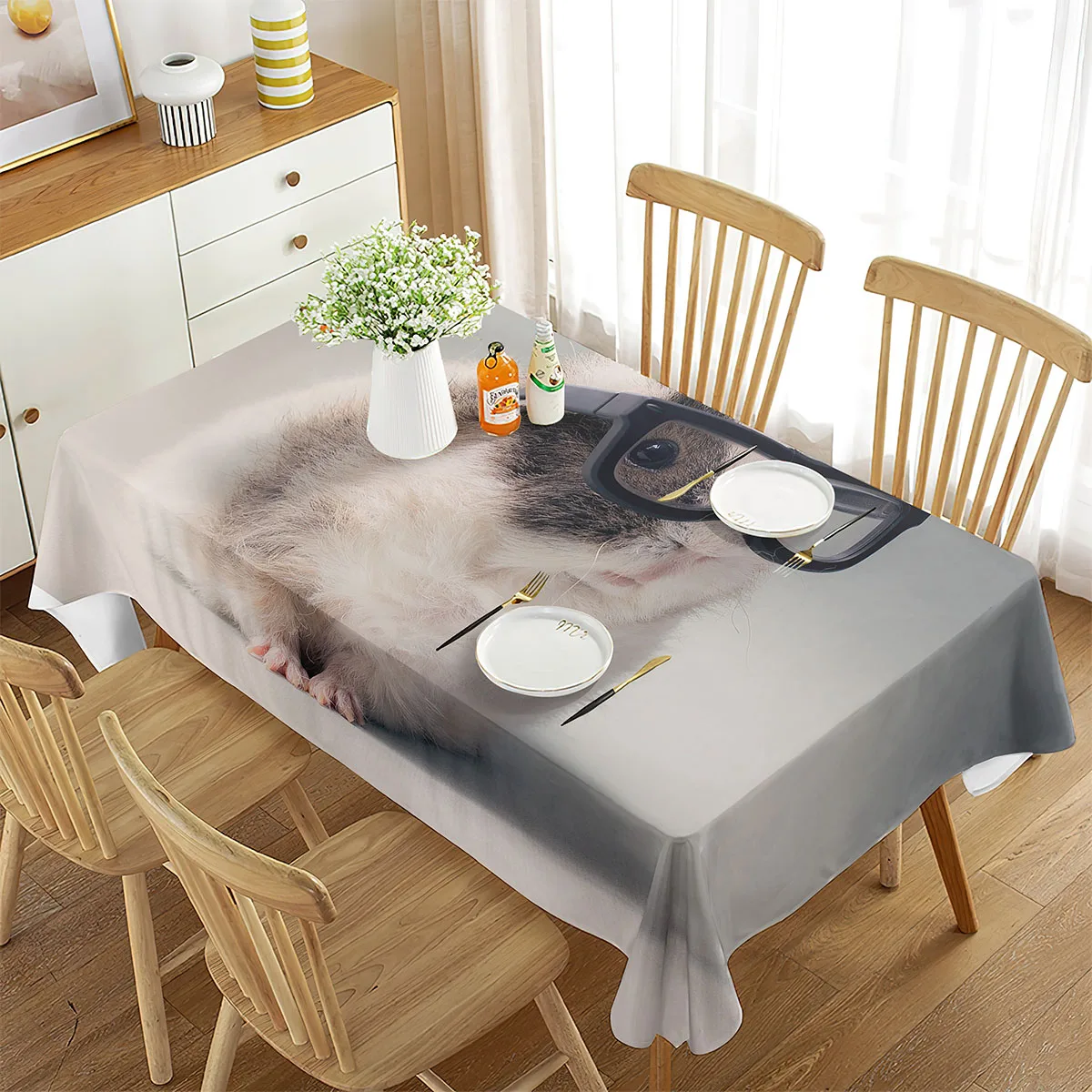 

Guinea Pig with Glasses Pattern Tablecloth Cute Kawaii Animals Rectangular Table Cover for Dining Room Kitchen Home Decoration