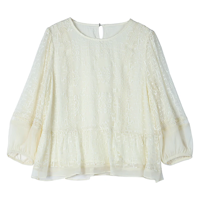 Женская блузка с вышивкой элегантная Свободная Повседневная белая из шелка