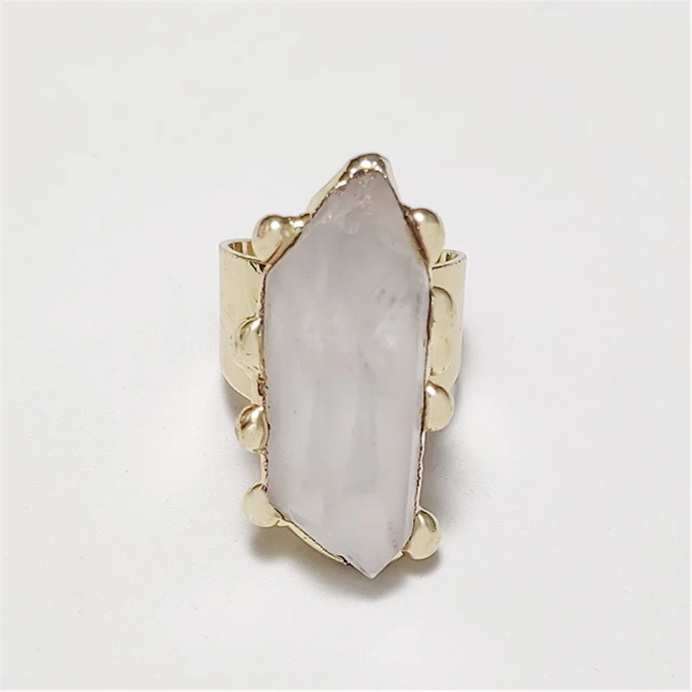 FUWO оптовая продажа кольца из натурального белого кварца позолоченные