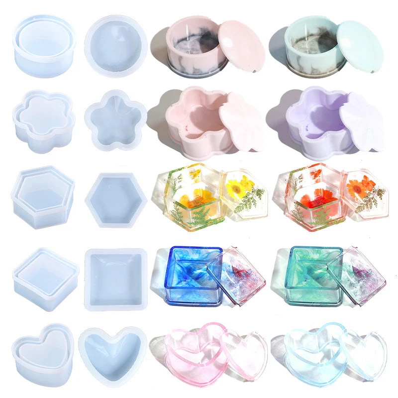 

Multi-shape Jewelry Storage Box Silicone Mold DIY Heart Round Craft Jewelry Box Making Plaster Epoxy Resin Casting Mold Decor