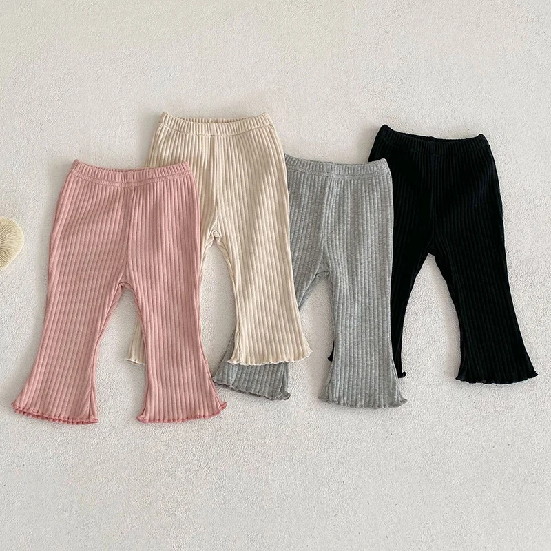 

Spring Autumn Newborn Baby Girls Pants Baby Kids Flared Trousers Solid Color Elastic Toddler Baby Girl Trousers