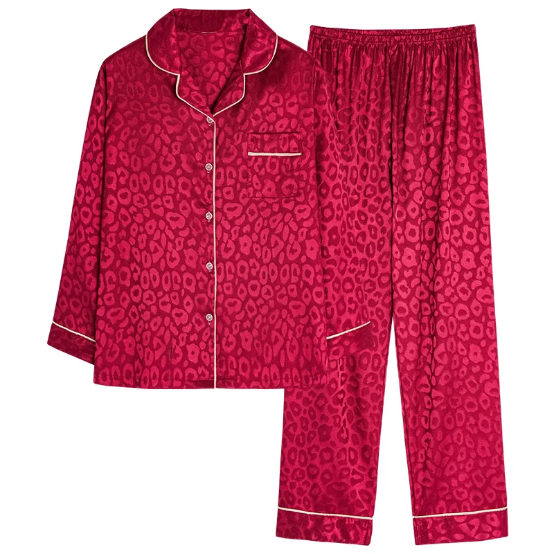 2022 spring and summer long sleeve trousers silk cardigan pajamas men's air conditioning room ice silk home clothing cool suit