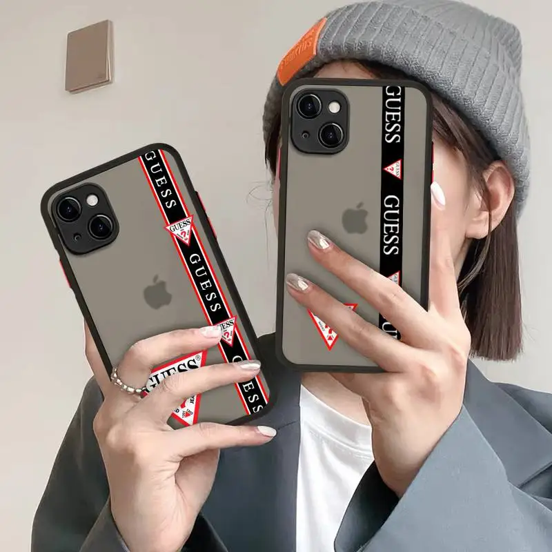 

Luxury Brand GUESS Phone Case for iPhone X XR XS 7 8 Plus 11 12 13 pro MAX 13mini Translucent Matte Case