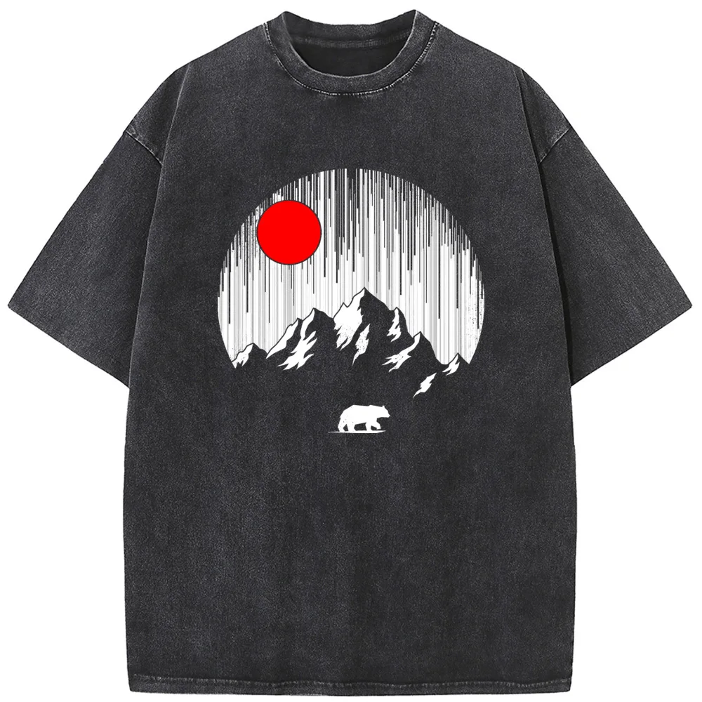 

Outdoor Sunset Mountain Men/Women Washed T-Shirt 230g Cotton Funny Bleached Tshirt Retro Hip Hop Bleach T shirt