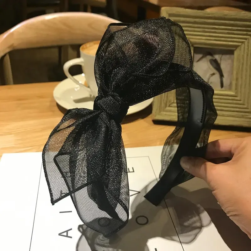 Черная сетчатая повязка на голову с бантом для женщин двухслойная волос и