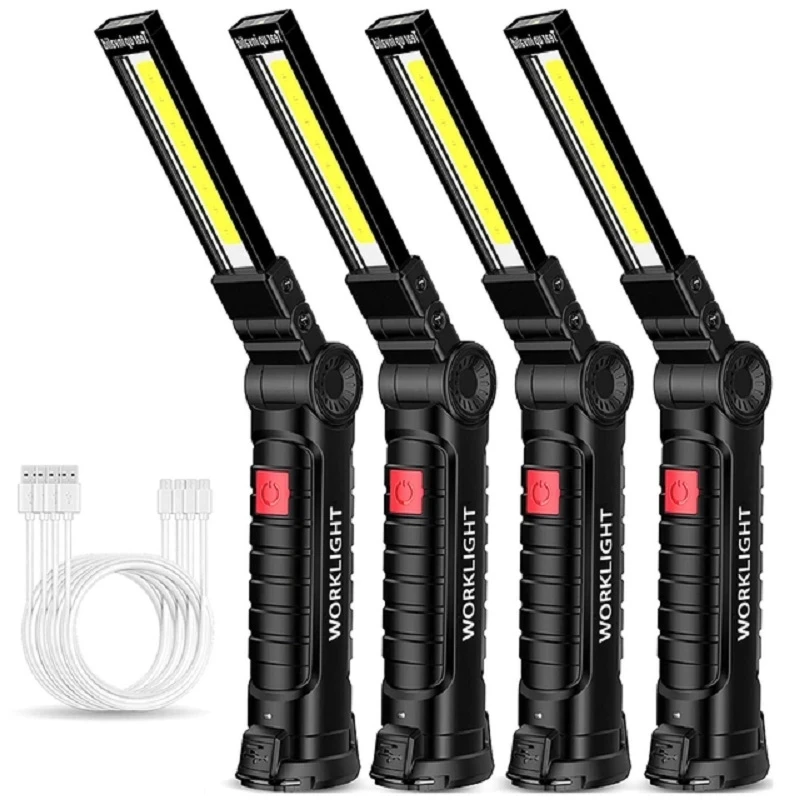 1/2 Pcs Magnetic LED Flashlight USB Rechargeable Work Inspection Light 5 Modes Torch COB Hanging Hook Lamp With USB Cable