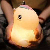 unicorn led night light touch sensor colorful usb rechargeable cartoon silicone bedroom bedside lamp for children kids baby gift