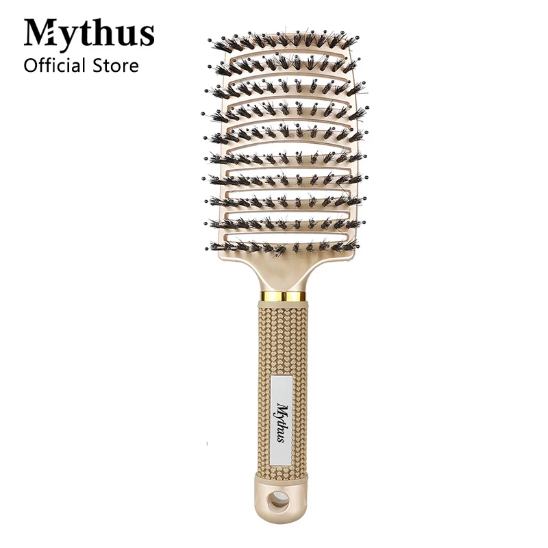 

Mythus Pro щетка для волос с резиновой ручкой нейлоновые зубы Антистатические волосы изогнутое расчесывание кисти кудрявые парикмахерские кис...