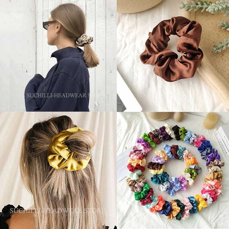 

Women Silk Scrunchie Elastic Handmade Satin Hair Band Multicolor Ponytail Holder Solid Color Hair Ties Headband Hair Accessories