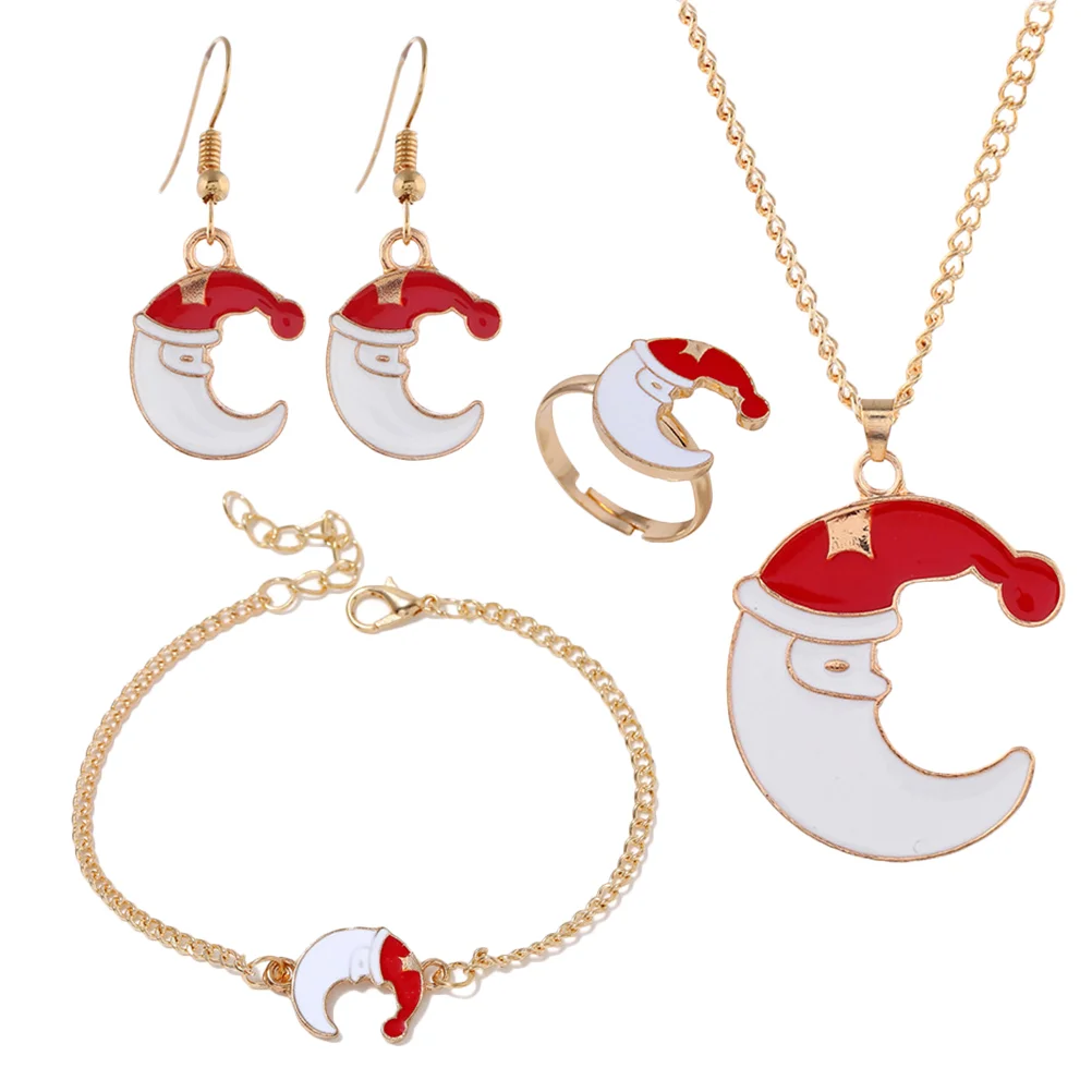 

1Set Christmas Suit Moon Necklace Bracelet Ring Neck Earrings for Ladies