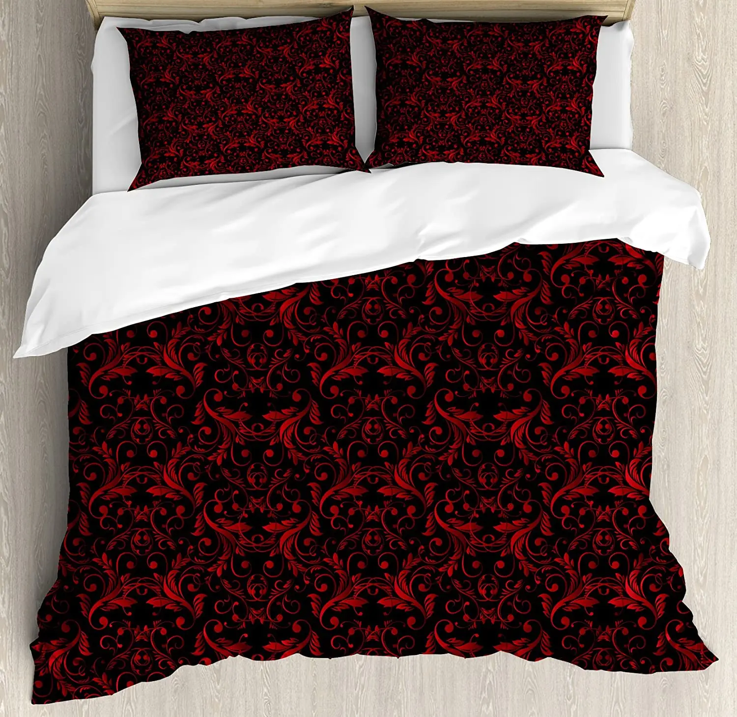 

Red and Black 3pcs Bedding Set Victorian Floral Design with Ivy Duvet Cover Set Bed Set Quilt Cover Pillow Case Comforter Cover