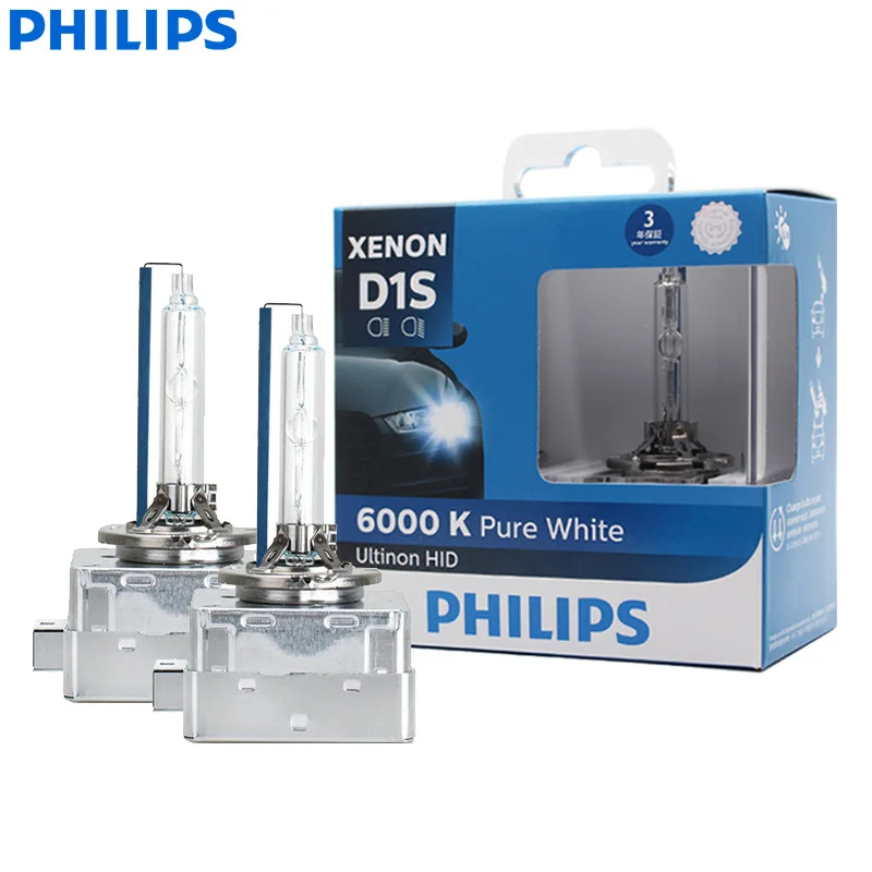 Philips D1S 6000K 35W Xenon Ultinon HID Super White Light Car Upgrade Headlights Quick Start for Car Original Lights, Pair