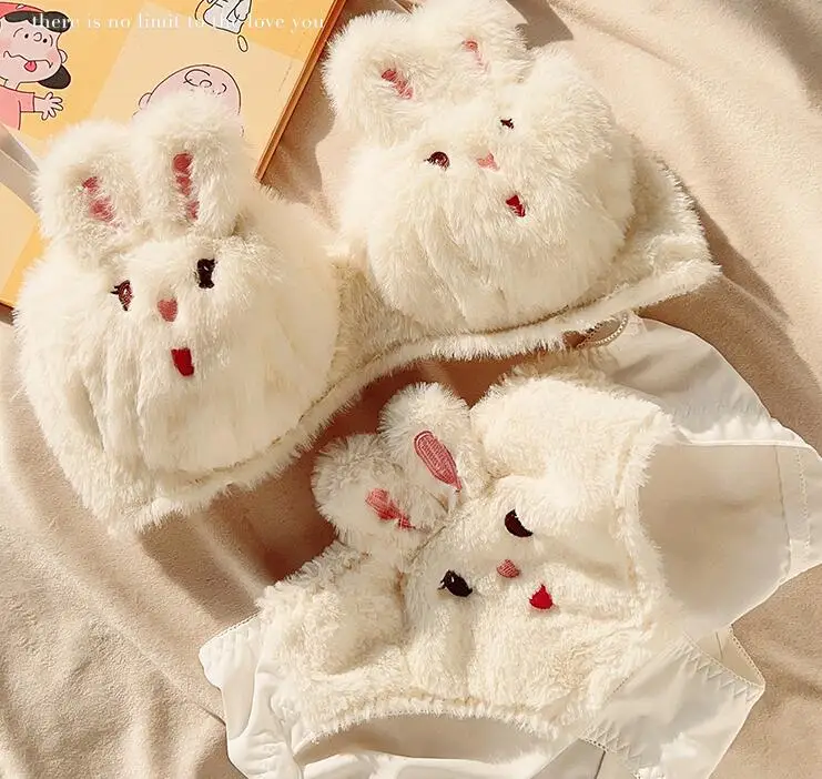 Cute plush bra underwear Japanese cartoon rabbit underwear small chest gathered skin-friendly girls bralette my melody bra