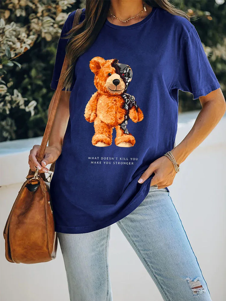 

YRYT New Summer Women's Round Neck Short Sleeve T-shirt Neutral Bear Print Europe and The United States Large Size Top